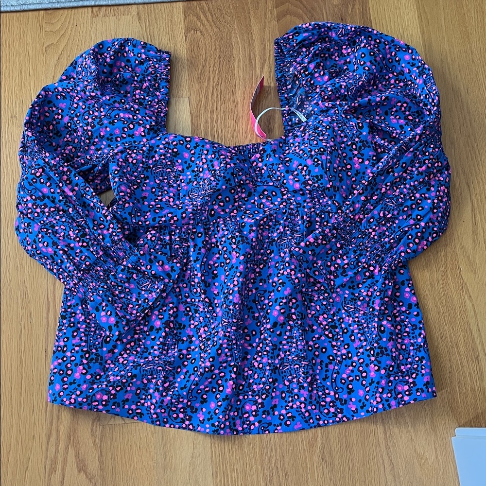 Lilly Pulitzer Preslee Long Sleeve Top blue flare growl and prowl size 16 NWT